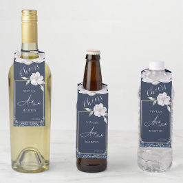 Elegant Goud Lijst Navy Blauw Roos Bruiloft Flessenhanger