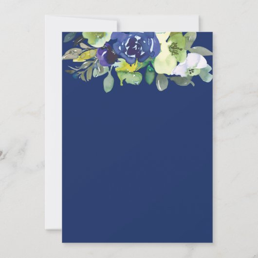 Elegant Goud Lijst Navy Waterverf Bloemen Wit Kaart (Achterkant)