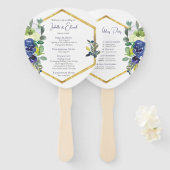 Elegant Goud Lijst Navy Wit Rose Bloemen Programma Handwaaier (Voorkant en achterkant)