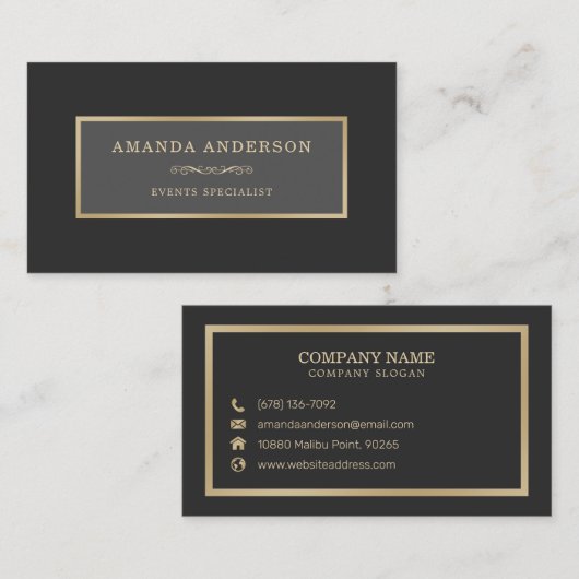 Elegant Goud Lijst op Wit Marmer | VISITEKAARTJE (Voorkant / Achterkant)