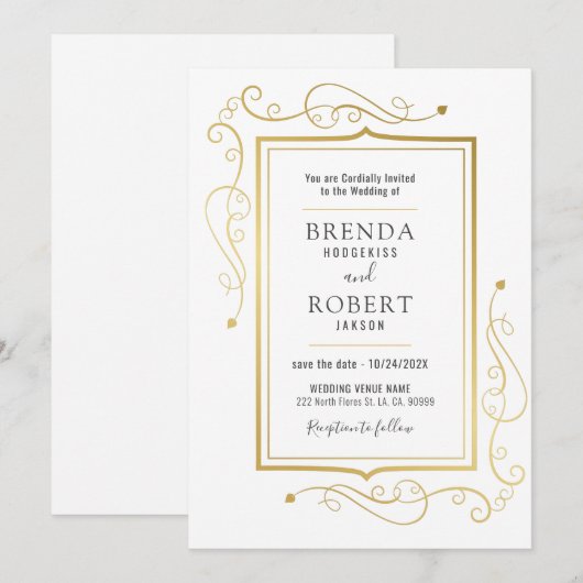 Elegant  goud lijst op witte achtergrond kaart (Voorkant / Achterkant)