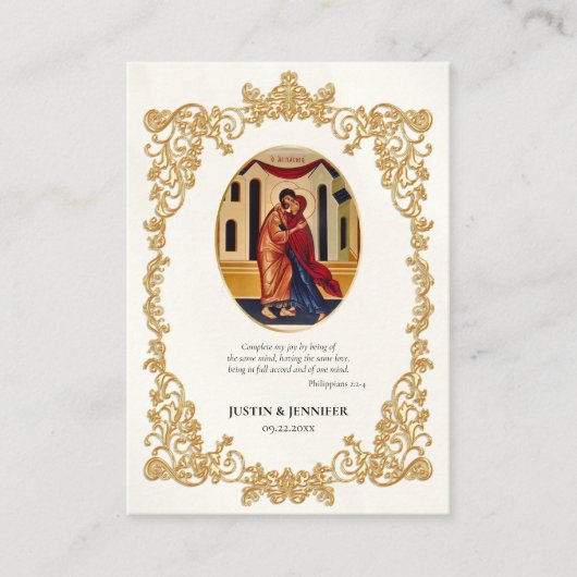 Elegant Goud Lijst Orthodox Bruiloft Gebed Kaart Plaatskaartje (Voorkant)