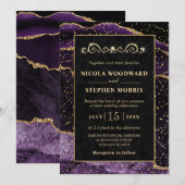 Elegant Goud Lijst Paarse Agaat Bruiloft Kaart (Voorkant / Achterkant)