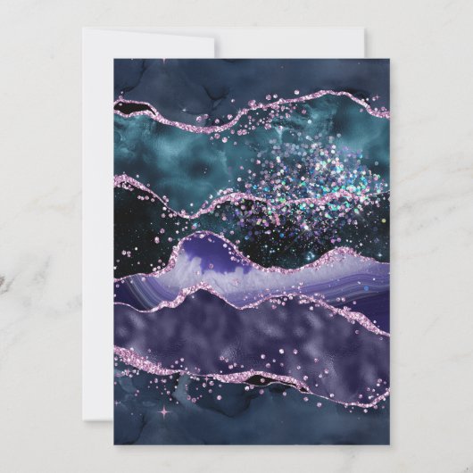 Elegant Goud Lijst Paarse en Blauwe Agaat Bruiloft Kaart (Achterkant)