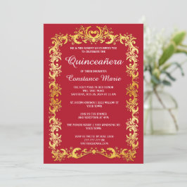 Elegant Goud Lijst Quinceanera Invitation Kaart