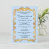 Elegant Goud Lijst Quinceanera Invitation Kaart (Staand voorkant)