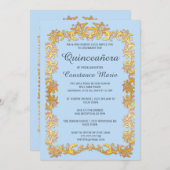 Elegant Goud Lijst Quinceanera Invitation Kaart (Voorkant / Achterkant)