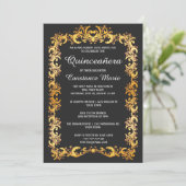 Elegant Goud Lijst Quinceanera Invitation Kaart (Staand voorkant)
