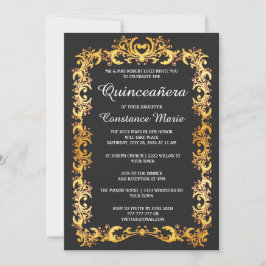 Elegant Goud Lijst Quinceanera Invitation Kaart