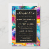 Elegant Goud Lijst Regenboog Agaat Bruiloft Kaart (Voorkant)