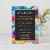 Elegant Goud Lijst Regenboog Agaat Bruiloft Kaart (Staand voorkant)