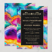 Elegant Goud Lijst Regenboog Agaat Bruiloft Kaart (Voorkant / Achterkant)