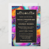 Elegant Goud Lijst Regenboog Agaat Bruiloft Kaart (Voorkant)