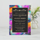 Elegant Goud Lijst Regenboog Agaat Bruiloft Kaart (Staand voorkant)