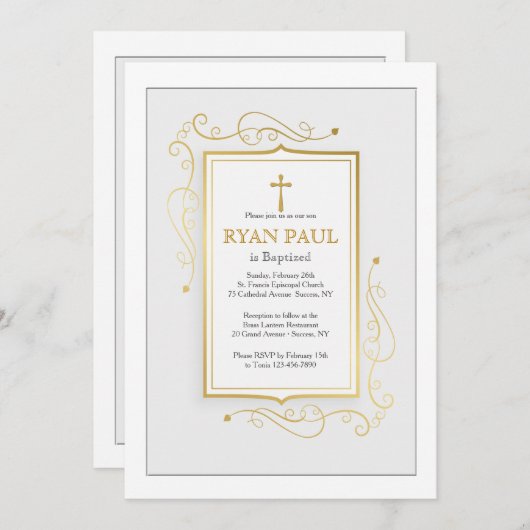 Elegant Goud Lijst Religieuze Uitnodiging (Voorkant / Achterkant)