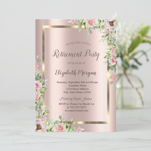 Elegant Goud Lijst, Roos Goud Rozen Afboeking Kaart (Staand voorkant)