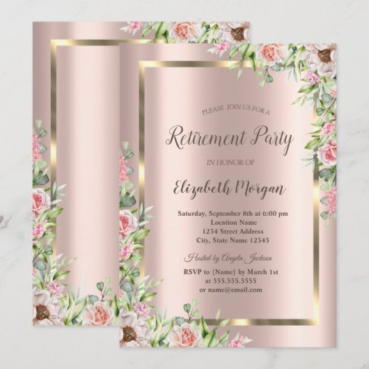 Elegant Goud Lijst, Roos Goud Rozen Afboeking Kaart (Voorkant / Achterkant)