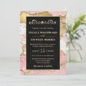 Elegant Goud Lijst Roze en Zwart Agaat Bruiloft Kaart (Staand voorkant)