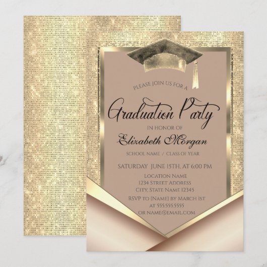 Elegant Goud Lijst Sequins Afstuderen Kaart (Voorkant / Achterkant)