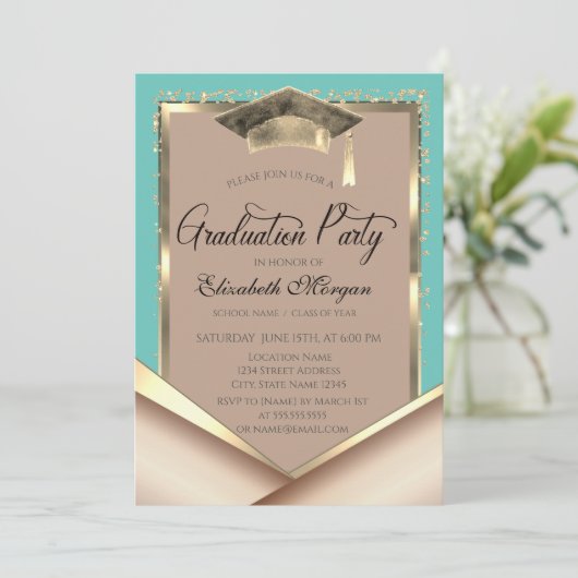 Elegant Goud Lijst Sequins Mint Groen Afstuderen Kaart (Staand voorkant)