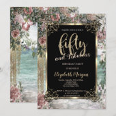 Elegant Goud Lijst, Tropical Flowers 50e Verjaarda Kaart (Voorkant / Achterkant)