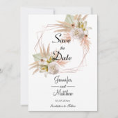 Elegant Goud Lijst Witte Bloemrijke Pampas Gras 5x Save The Date (Voorkant)