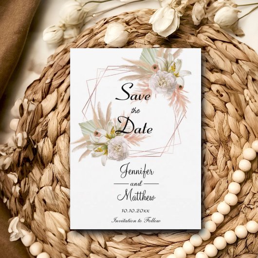 Elegant Goud Lijst Witte Bloemrijke Pampas Gras 5x Save The Date