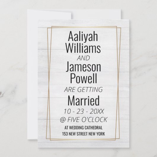 Elegant goud lijst witte houttypografie Weddenscha Kaart (Voorkant)