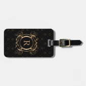 Elegant Goud Lijst Zwart Damasks Bagagelabel (Voorkant horizontaal)