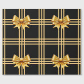 Elegant Goud Lint in Zwarte Achtergrond Kerstmis Cadeaupapier (Vlak)