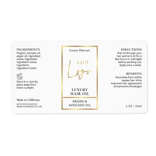 Elegant Goud Logo Haar Serum Dropper Flesetiket Etiket (Voorkant)