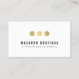Elegant Goud Macaron Trio Logo op Wit Visitekaartje