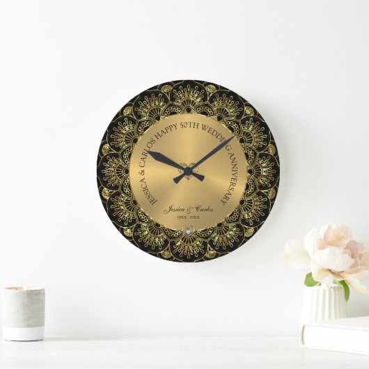 Elegant Goud Mandala 50e Gouden Bruiloft Jubileum Grote Klok (Huis)