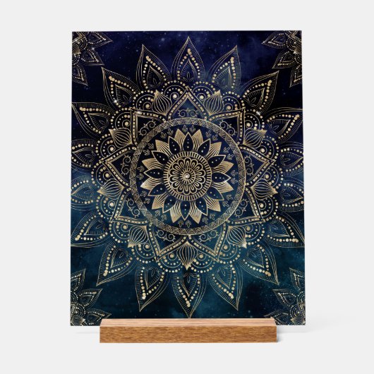Elegant Goud Mandala Blauw Galaxy Acryl Bord (Voorkant)