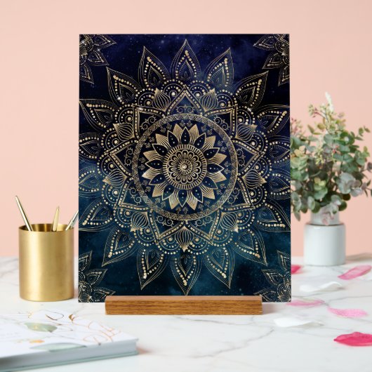 Elegant Goud Mandala Blauw Galaxy Acryl Bord (Huwelijk)