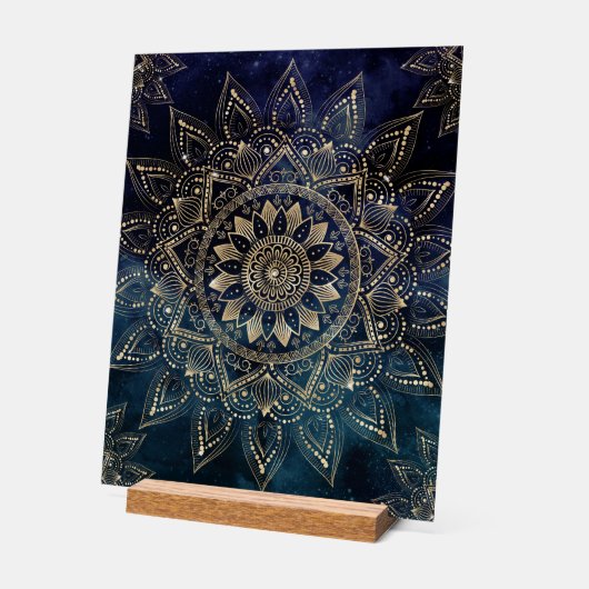 Elegant Goud Mandala Blauw Galaxy Acryl Bord (Hoek)