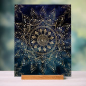 Elegant Goud Mandala Blauw Galaxy Acryl Bord (Neutraal)