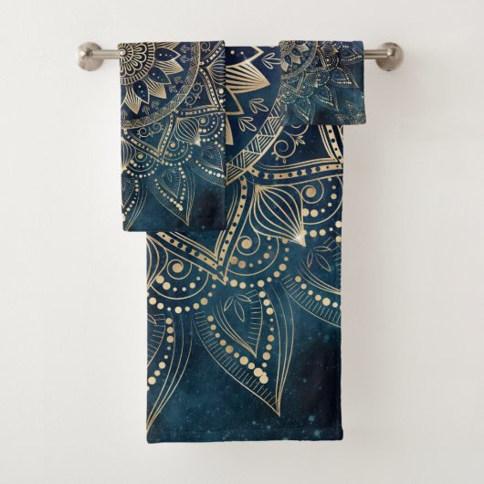 Elegant Goud Mandala Blauw Galaxy Bad Handdoek (Insitu)