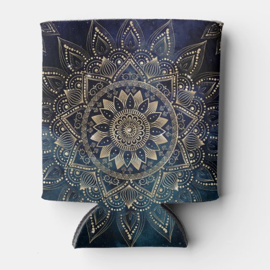 Elegant Goud Mandala Blauw Galaxy Blikjeskoeler (Voorkant)