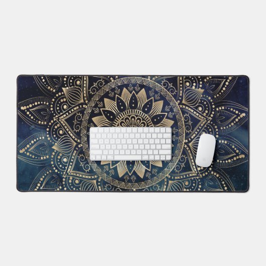 Elegant Goud Mandala Blauw Galaxy Bureaumat (Keyboard & Muis)