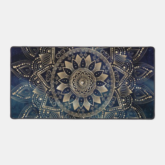 Elegant Goud Mandala Blauw Galaxy Bureaumat (Voorkant)