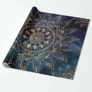 Elegant Goud Mandala Blauw Galaxy Cadeaupapier