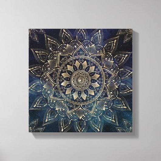 Elegant Goud Mandala Blauw Galaxy Canvas Afdruk (Voorkant)
