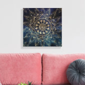 Elegant Goud Mandala Blauw Galaxy Canvas Afdruk (Insitu (Woonkamer))