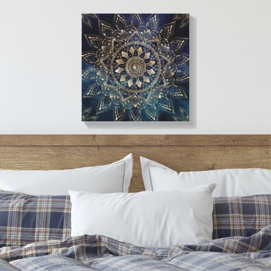 Elegant Goud Mandala Blauw Galaxy Canvas Afdruk (Insitu (Slaapkamer))