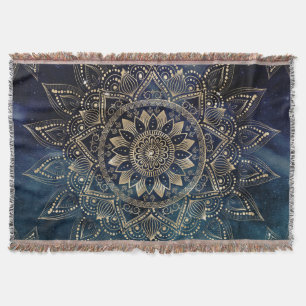 Elegant Goud Mandala Blauw Galaxy Deken