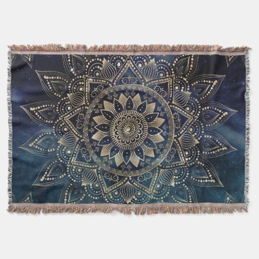 Elegant Goud Mandala Blauw Galaxy Deken (Voorkant)