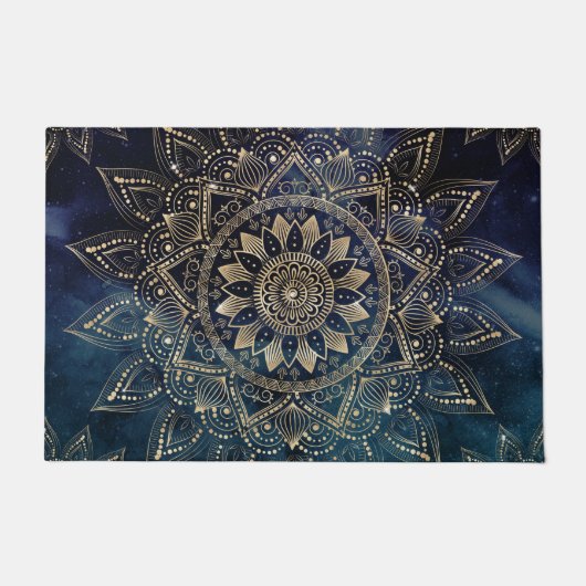 Elegant Goud Mandala Blauw Galaxy Deurmat (Voorkant)