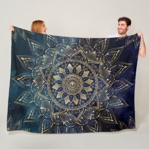 Elegant Goud Mandala Blauw Galaxy Fleece Deken