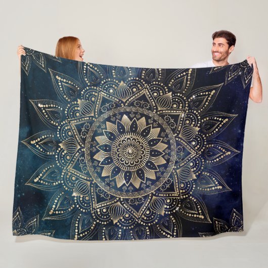 Elegant Goud Mandala Blauw Galaxy Fleece Deken (In situ)